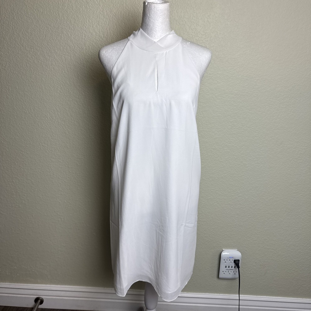 NWT Naked Zebra White Dress Medium Halter Sleeveless Keyhole Chiffon Lined Party